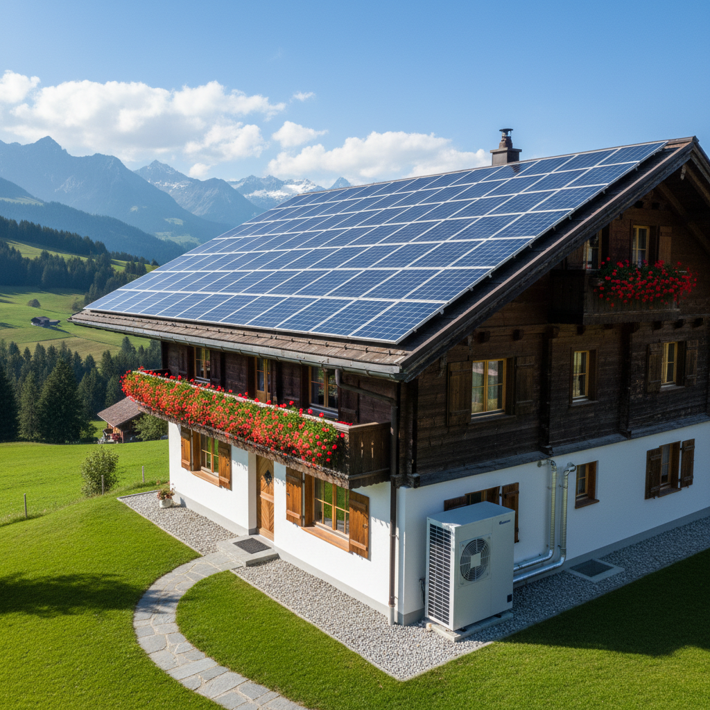 Solaranlage auf einem Schweizer Chalet